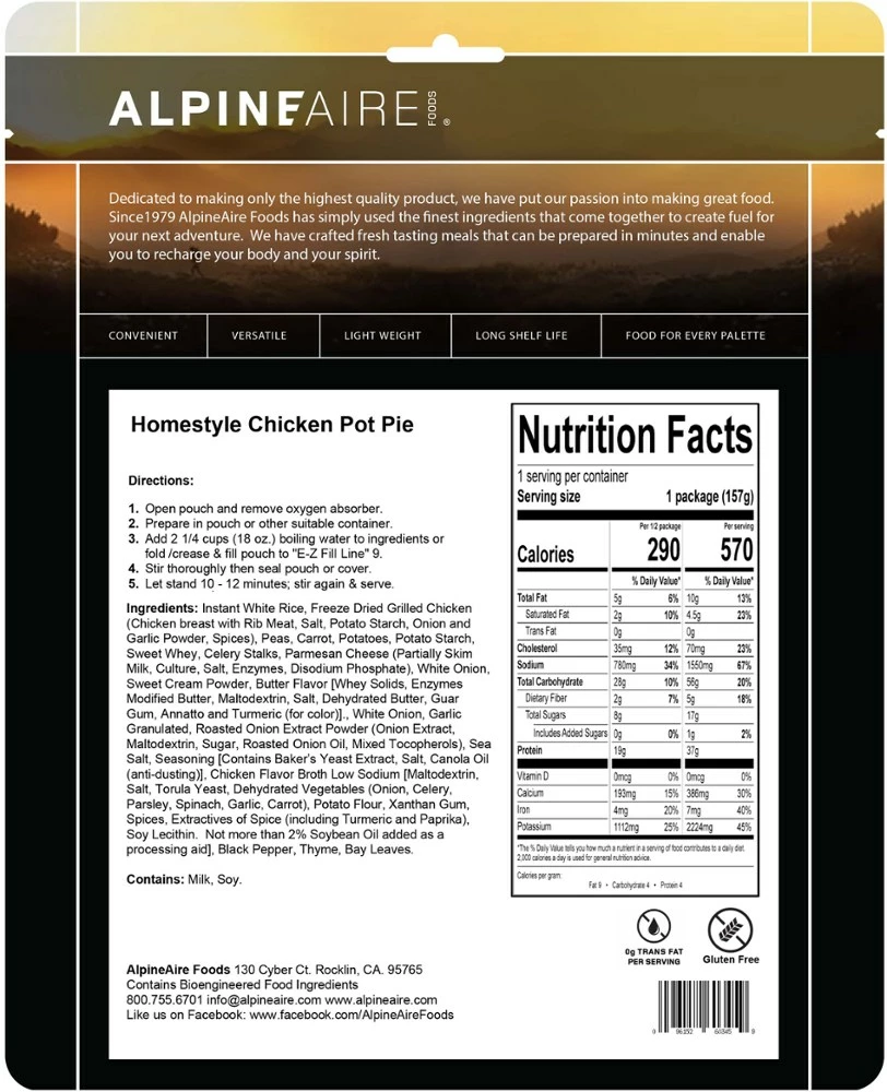 AlpineAire Foods Homestyle Chicken Pot Pie - 1 Serving - None 4 AlpineAire Foods Homestyle Chicken Pot Pie - 1 Serving - None - Image 2