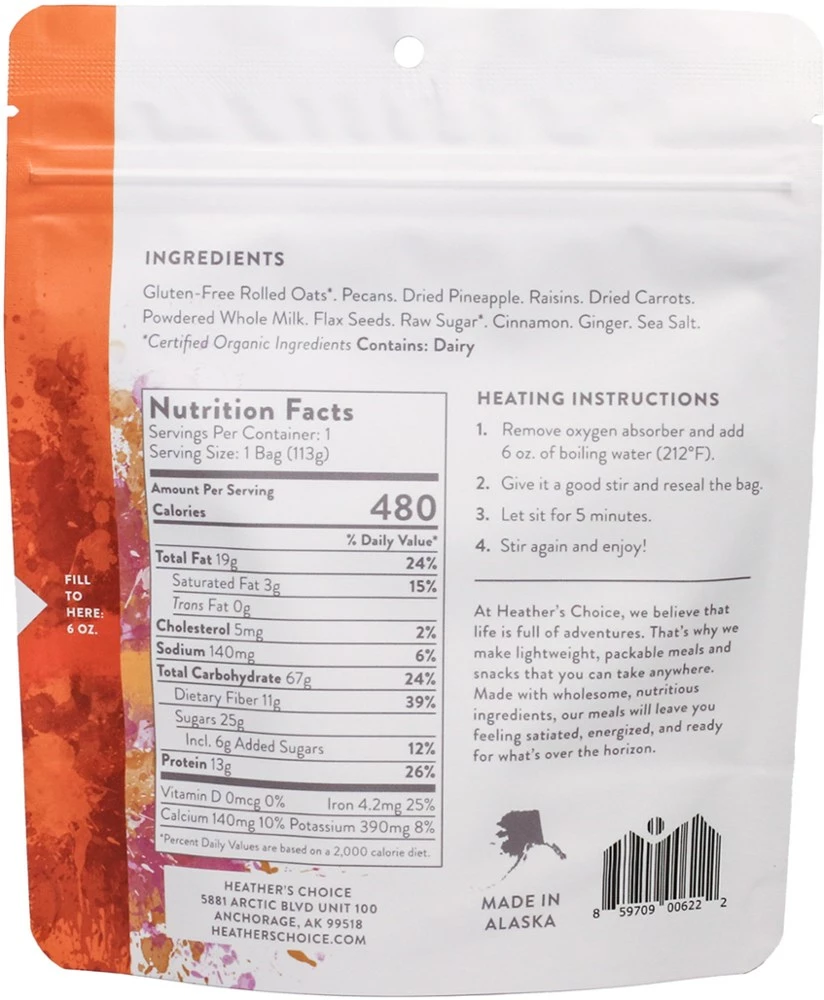 Heather's Choice Morning Glory Oatmeal - 1 Serving - None 4 Heather's Choice Morning Glory Oatmeal - 1 Serving - None - Image 2