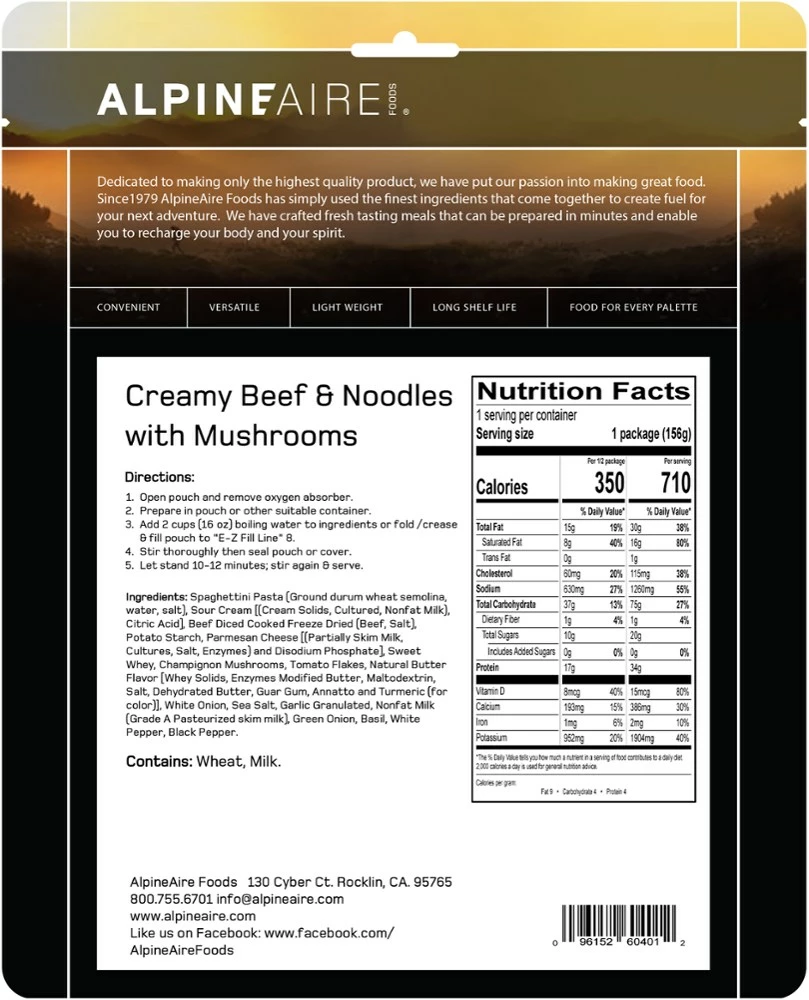 AlpineAire Foods Creamy Beef & Noodles - 1 Serving - None 5 AlpineAire Foods Creamy Beef & Noodles - 1 Serving - None - Image 3