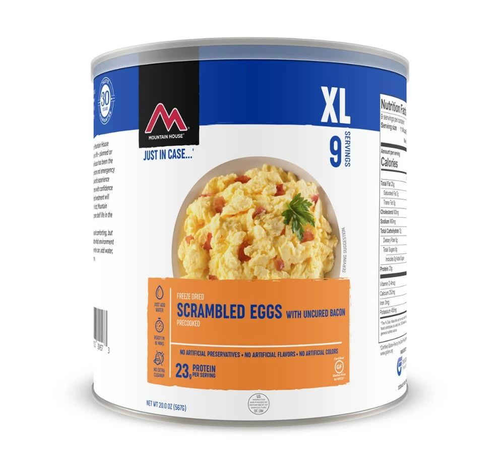 Mountain House Scrambled Eggs with Bacon XL - 9 Servings - None 3 Mountain House Scrambled Eggs with Bacon XL - 9 Servings - None