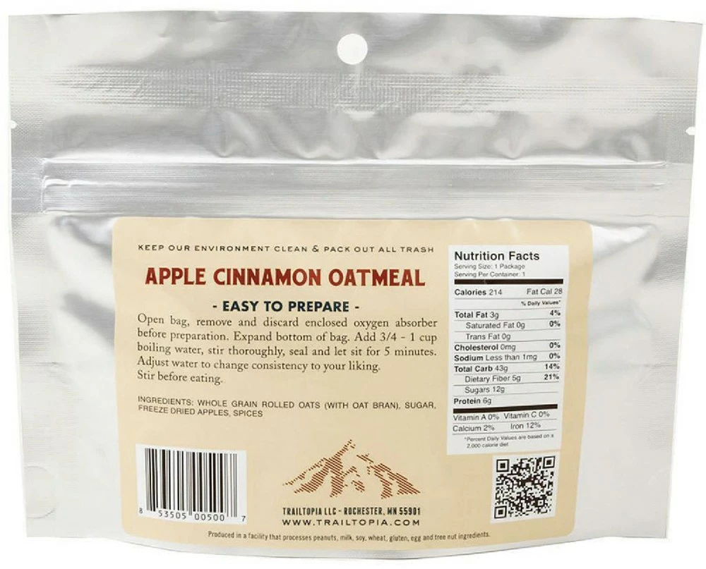 Trailtopia Apple Cinnamon Oatmeal - 1 Serving - None 4 Trailtopia Apple Cinnamon Oatmeal - 1 Serving - None - Image 2