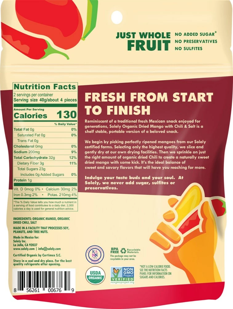 SOLELY Organic Dried Mango Strips with Chili and Salt 4 SOLELY Organic Dried Mango Strips with Chili and Salt - Image 2