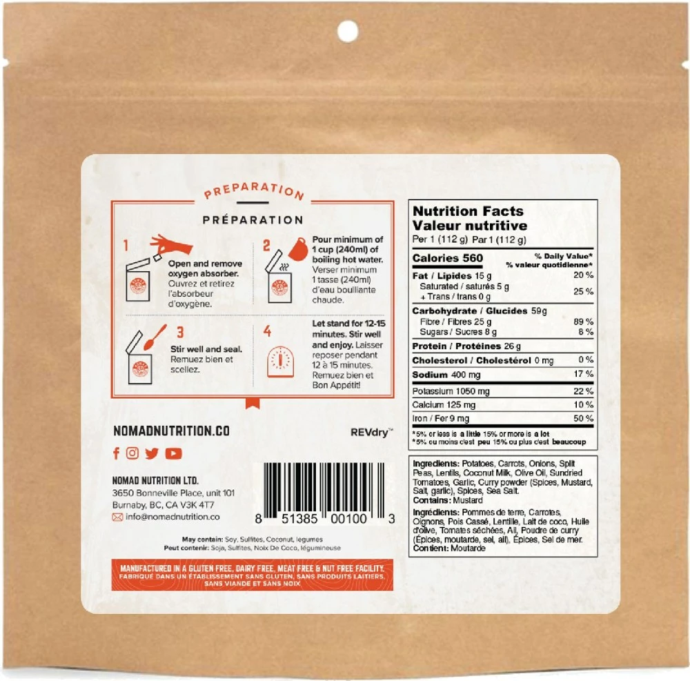 Nomad Nutrition Indian Red Lentil Stew - 1 Serving - None 4 Nomad Nutrition Indian Red Lentil Stew - 1 Serving - None - Image 2