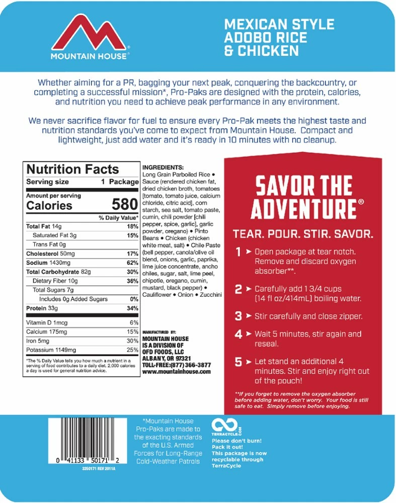 Mountain House Mexican Style Adobo Rice and Chicken Pro-Pak - 1 Serving - None 4 Mountain House Mexican Style Adobo Rice and Chicken Pro-Pak - 1 Serving - None - Image 2
