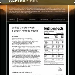 AlpineAire Foods Grilled Chicken with Spinach Alfredo Pasta - 1 Serving 7 AlpineAire Foods Grilled Chicken with Spinach Alfredo Pasta - 1 Serving -Camp Kitchen Sales Store 94f55deb 9f69 45a5 a663 1cf780da4764
