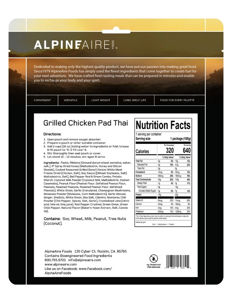 AlpineAire Foods Grilled Chicken Pad Thai - 1 Serving - None 5 AlpineAire Foods Grilled Chicken Pad Thai - 1 Serving - None - Image 3