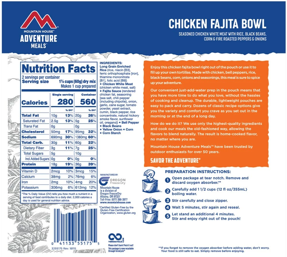 Mountain House Chicken Fajita Bowl - 2 Servings 4 Mountain House Chicken Fajita Bowl - 2 Servings - Image 2