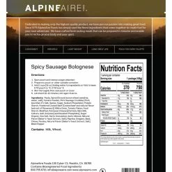 AlpineAire Foods Spicy Pasta Bolognese - 1 Serving - None 7 AlpineAire Foods Spicy Pasta Bolognese - 1 Serving - None -Camp Kitchen Sales Store b7fb724b f619 4acf b937 462bc1e2cf2a
