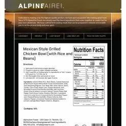 AlpineAire Foods Mexican-Style Grilled Chicken Bowl - 1 Serving - None -Camp Kitchen Sales Store f8f64595 2645 44ef 9c9b 3833a0633738